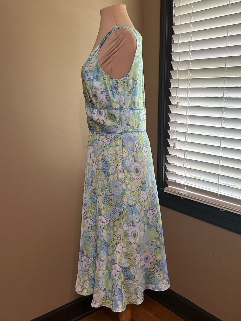 Sigrid Olsen Blue Satin Lined Dress with Floral Trim - Picture 2 of 6